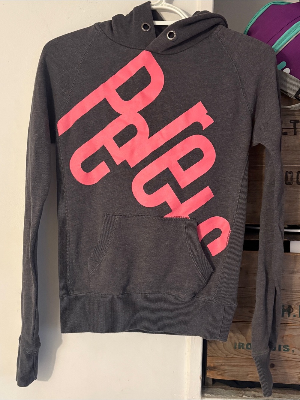 Y2K Joshua Perets Charcoal Hoodie with Fluffy Pink Dog Logo Size Extra Small